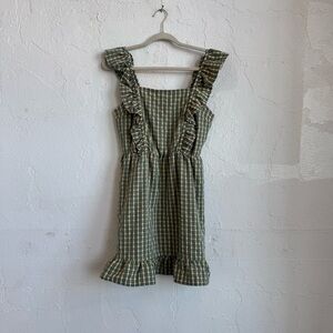 Wild fable target square neck dress green and white gingham pattern with ruffles